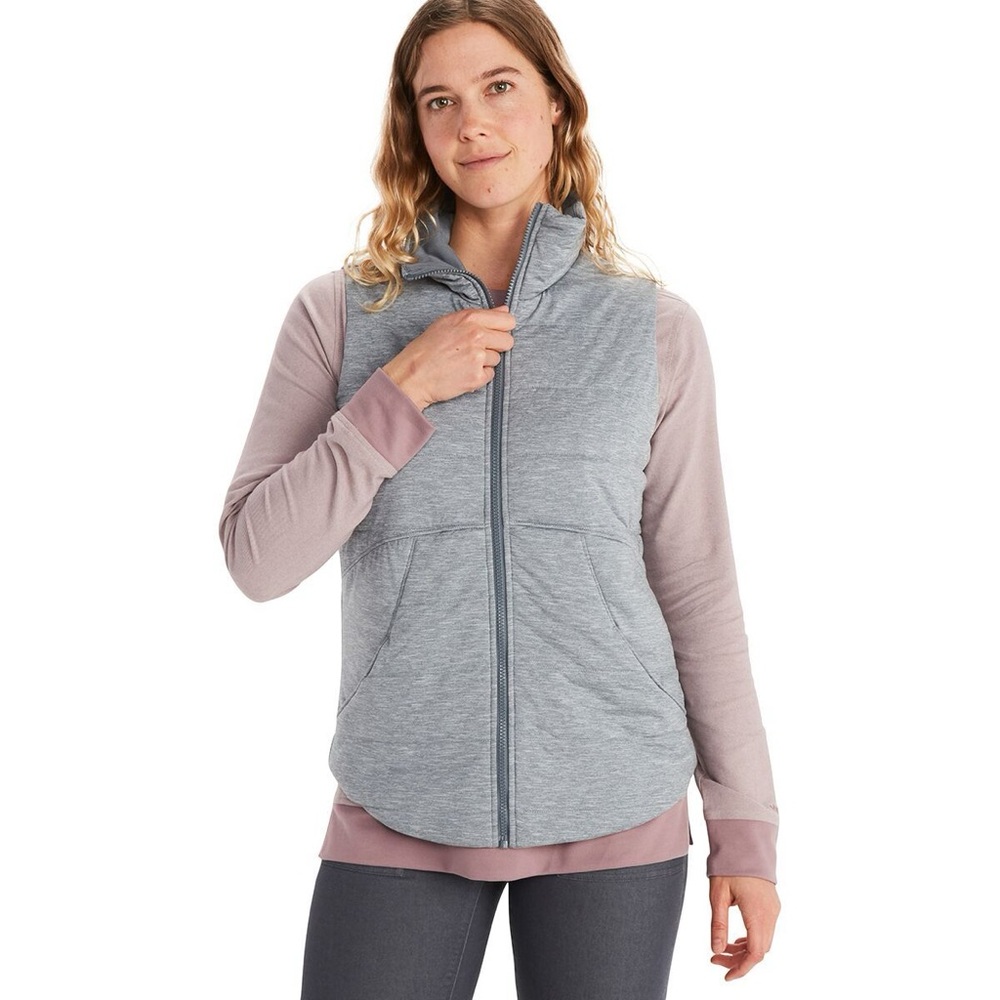 Marmot Visita Insulated Vest Gray Heathered Quilted Full Zip Pockets Size Large